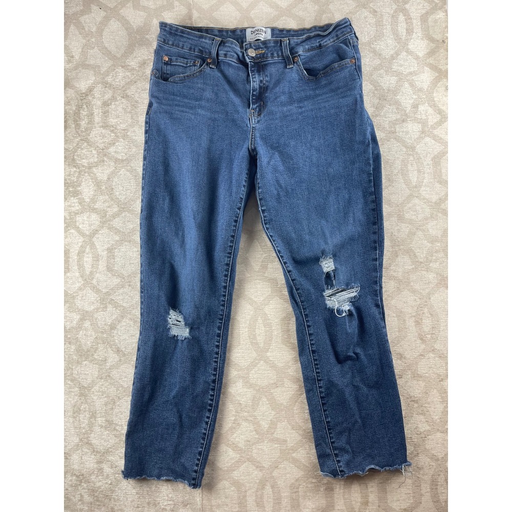 Denizen from Levi's Mid Rise Boyfriend Women 14 Blue Distressed Raw Hem Jeans